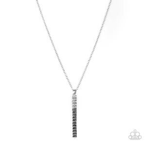 Silver necklace with black and silver rhinestones